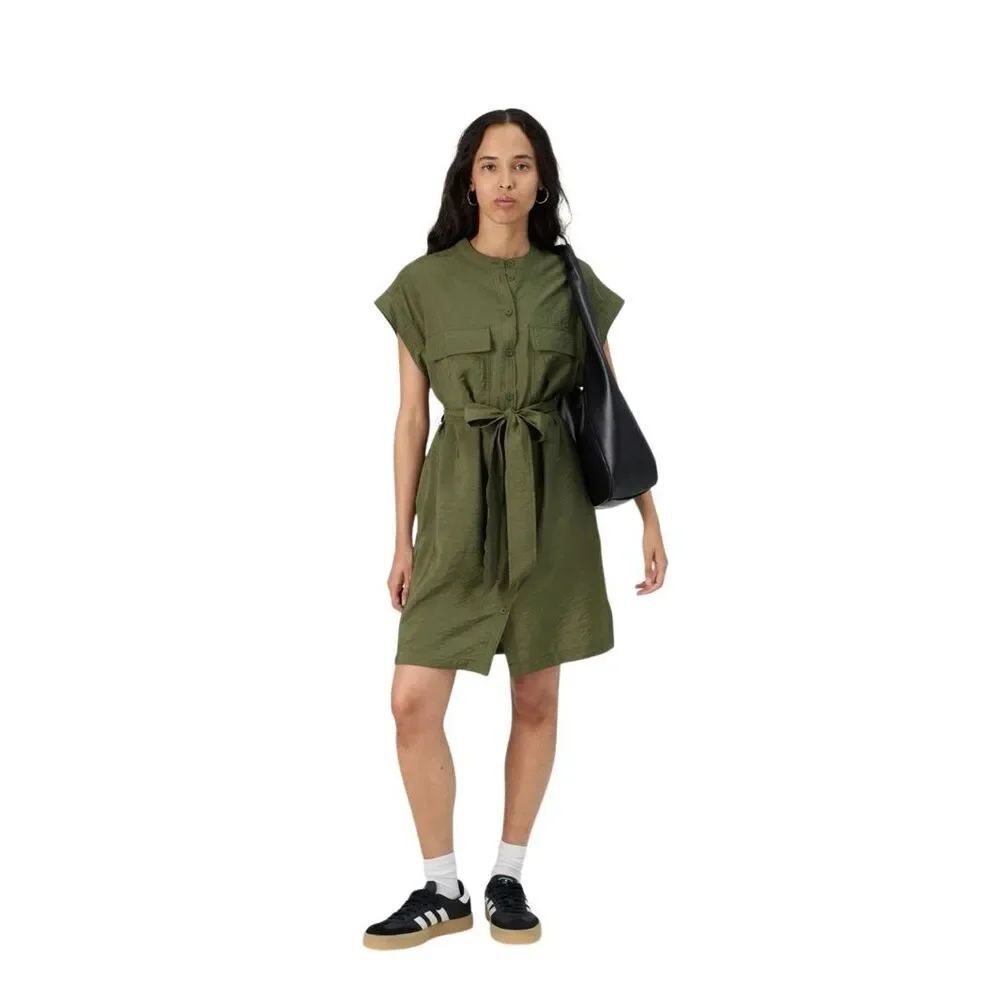 GAPโUtility Crewneck Button Up Minidress. Olive Large. Army Green